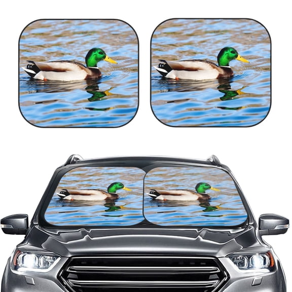 Picia Mallard Duck Swimming In A River 2 Piece Car Windshield Sun Shade Foldable | Foldable Sun Shield for Front Window Blocks UV Rays and Keeps Your Vehicle Cool-Medium