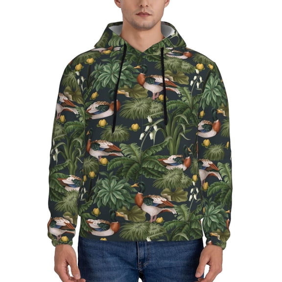 Picia Mallard Ducks And Water Pattern Casual Men's Hoodie - Lightweight Hooded Sweatshirt with Kangaroo Pocket, Comfortable Pullover for Everyday, Travel-X-Large