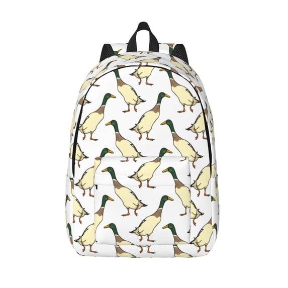 Picia Mallard Ducks Printed Canvas Daypack - Stylish and Durable Vintage Compact Backpack - Class, Work, Travel, or Laptop Bookbag,Organized Compartments-Medium