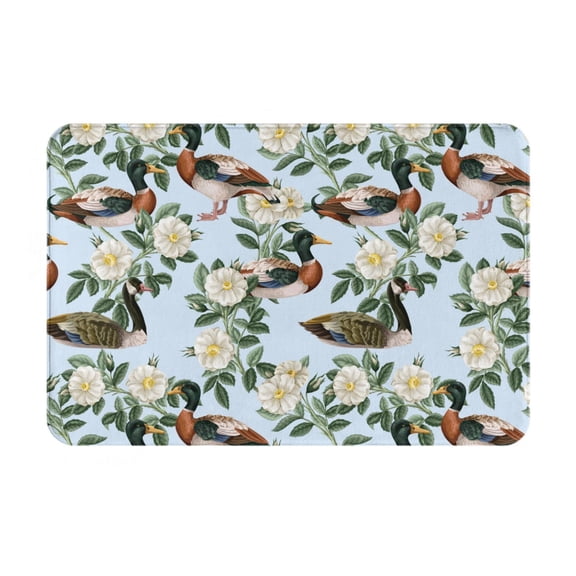 Picia Mallard Ducks And Roses Pattern Flannel Doormat  16x24 Inch Non-Slip Indoor Mat, Absorbent & Quick-Dry Rug for Entryway, Bathroom, Kitchen, and Bedroom, Machine Washable