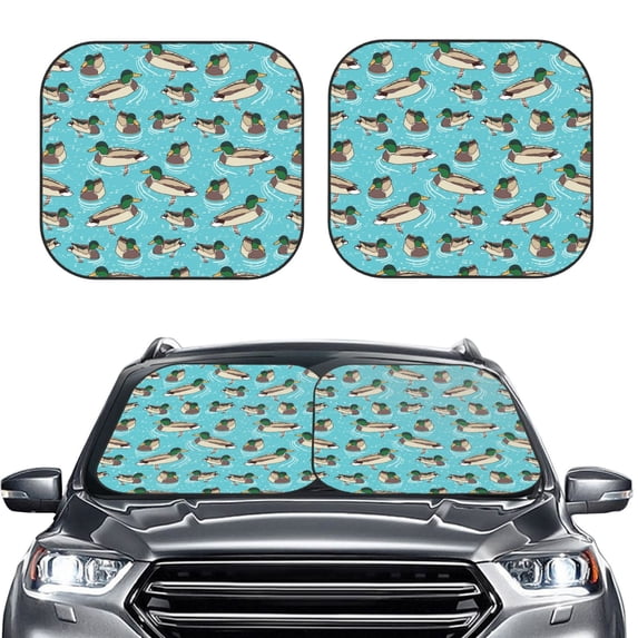 Picia Mallard Ducks Swimming In The Lake 2 Piece Car Windshield Sun Shade Foldable | Foldable Sun Shield for Front Window Blocks UV Rays and Keeps Your Vehicle Cool-Large