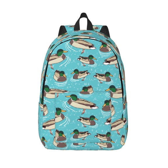 Picia Mallard Ducks Swimming In The Lake Printed Canvas Daypack - Stylish and Durable Vintage Compact Backpack - Class, Work, Travel, or Laptop Bookbag,Organized Compartments-Small