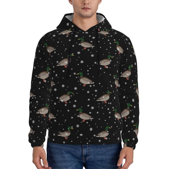Picia Mallards And Snowflakes Pattern Casual Men's Hoodie - Lightweight Hooded Sweatshirt with Kangaroo Pocket, Comfortable Pullover for Everyday, Travel-4X-Large