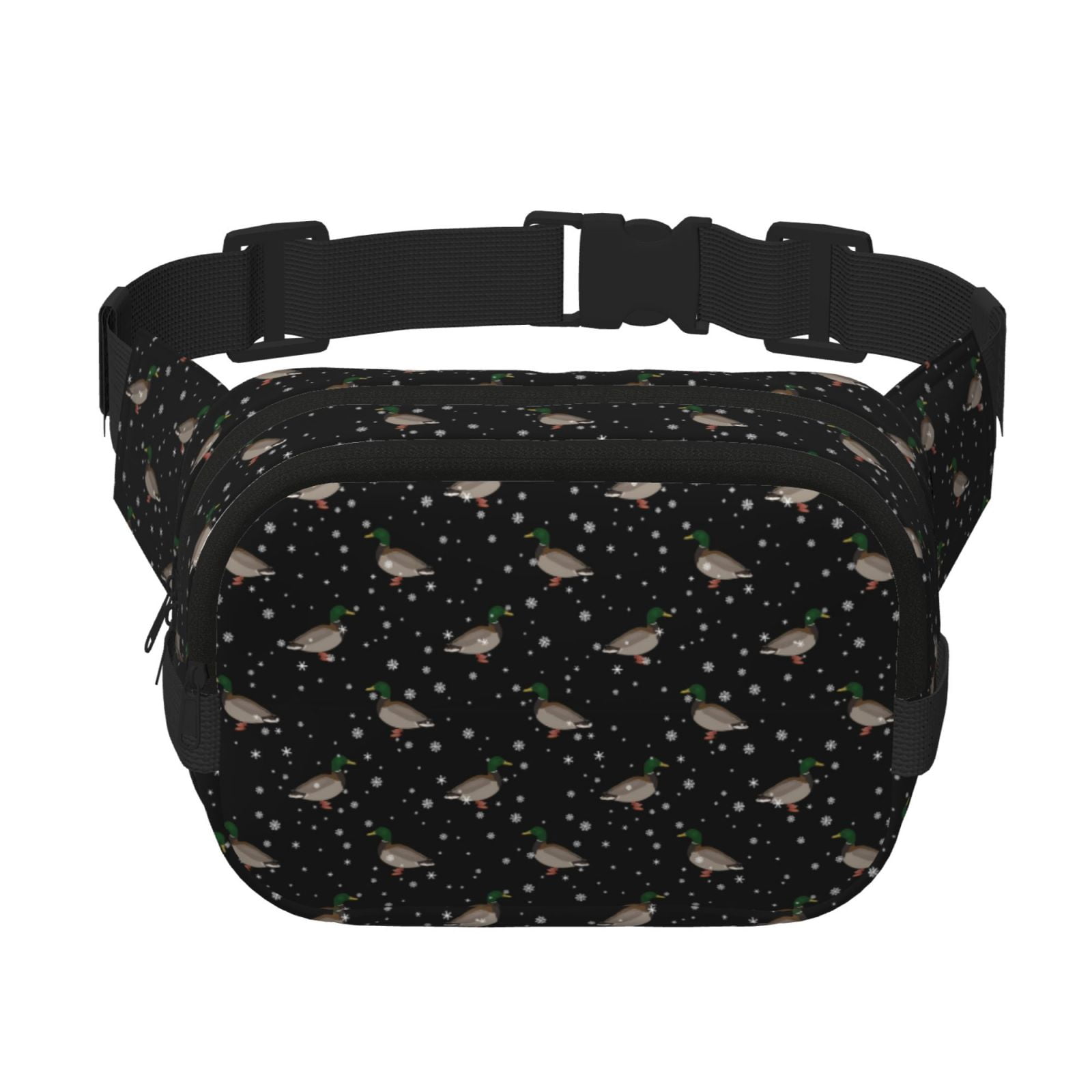 Picia Mallards And Snowflakes Print Square Double-Layer Waist Bag Mini Adjustable Waist Belt Bag Exercise Running Travel Hiking