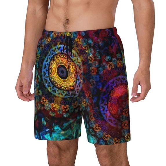 Picia Mandala Colorful pattern Mens Swim Trunks with Compression Liner Stretch Beach Shorts Quick Dry with Zipper Pockets No-Chafing Board Shorts-Medium