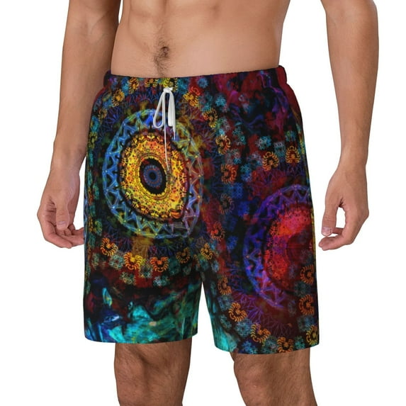 Picia Mandala Colorful pattern Mens Swim Trunks with Compression Liner Stretch Beach Shorts Quick Dry with Zipper Pockets No-Chafing Board Shorts-Small