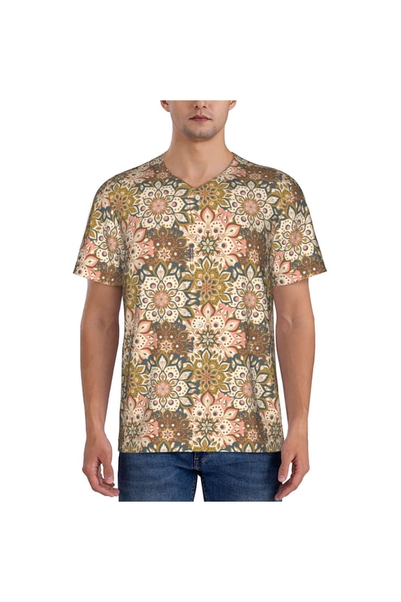 Mandala Pattern Mens Polo Shirts Quick Dry Short Sleeve Golf T Shirt Performance Moisture Wicking Casual Workout Baseball T-shirt-4X-Large