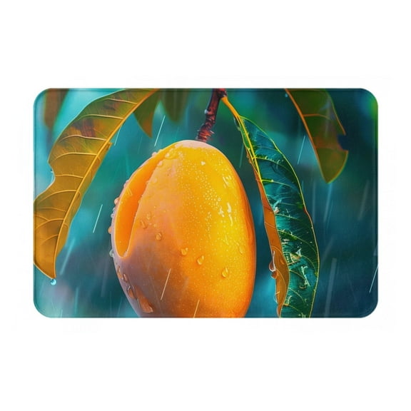Picia Mango In The Rain Pattern Flannel Doormat 16x24 Inch Non-Slip Indoor Mat, Absorbent & Quick-Dry Rug for Entryway, Bathroom, Kitchen, and Bedroom, Machine Washable