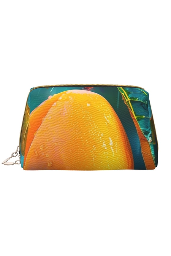Mango In The Rain Print Leather Makeup Bag Make Up Bag Travel Toiletry Bag for Her Girlfriend Teacher Teen Girl Gifts