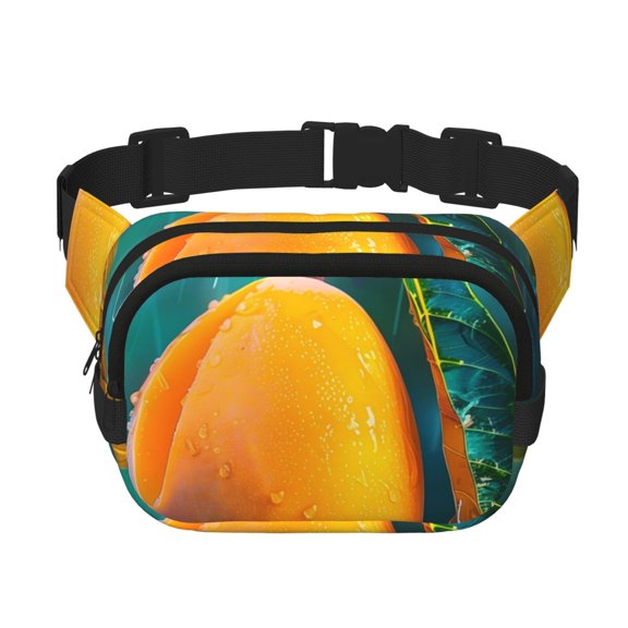 Picia Mango In The Rain Print Square Double-Layer Waist Bag Mini Adjustable Waist Belt Bag Exercise Running Travel Hiking