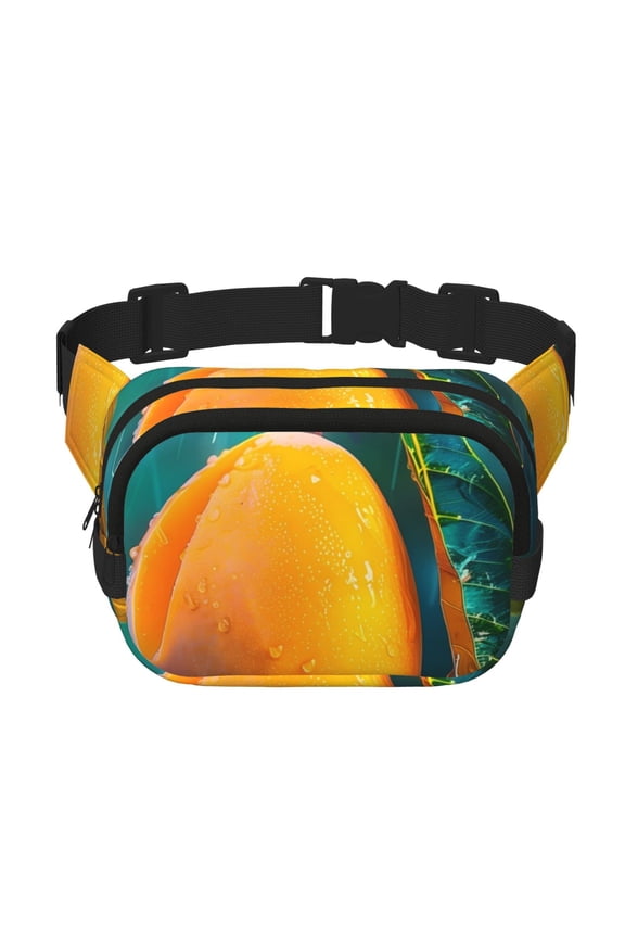 Mango In The Rain Print Square Double-Layer Waist Bag Mini Adjustable Waist Belt Bag Exercise Running Travel Hiking