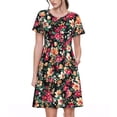 thumbnail image 1 of Picia Many Kind Of Flowers Pattern Women's Short Sleeve Summer Dress Pleated Loose Swing Knee Length Short Sleeve Swing Dresses, 1 of 6