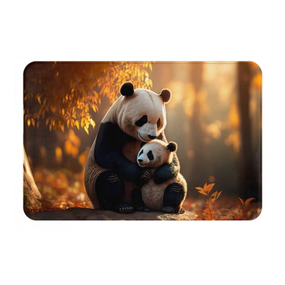 Picia Maple Forest Panda Pattern Flannel Doormat 16x24 Inch Non-Slip Indoor Mat, Absorbent & Quick-Dry Rug for Entryway, Bathroom, Kitchen, and Bedroom, Machine Washable