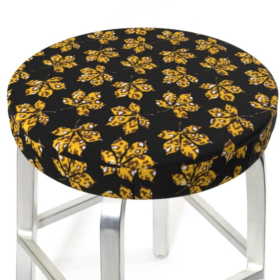 Picia Maple Leaves With Leopard pattern Round Stool Covers Comfy Seat Covers Stretch Removable WashableChair Slipcover Round Bar Chair Cushion Cover-12 inch