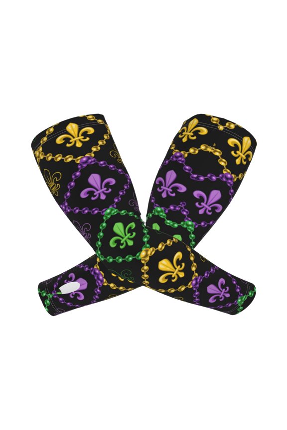 Mardi Gra Geometric Arm Sleeves for Men and Women - Tattoo Cover Up UPF 50+ Cooling Sports Sleeve for Basketball Golf Football-One Size