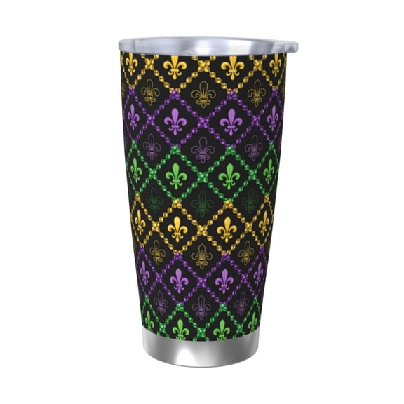 Picia Mardi Gra Geometric Pattern 20 oz Tumbler Stainless Steel Vacuum Insulated Coffee Ice Cup Double Wall Travel Flask Dual Lid Water Bottle, Eco-friendly Car Cup-Without Straw