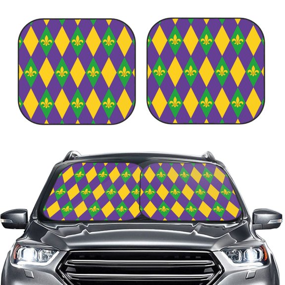 Picia Mardi Gras 2 Piece Car Windshield Sun Shade Foldable | Foldable Sun Shield for Front Window Blocks UV Rays and Keeps Your Vehicle Cool-Large