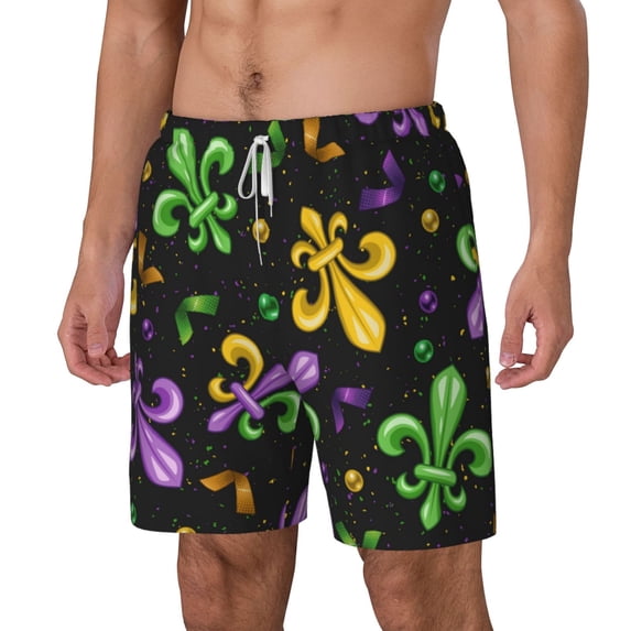Picia Mardi Gras Carnival4 pattern Mens Swim Trunks with Compression Liner Stretch Beach Shorts Quick Dry with Zipper Pockets No-Chafing Board Shorts-Small
