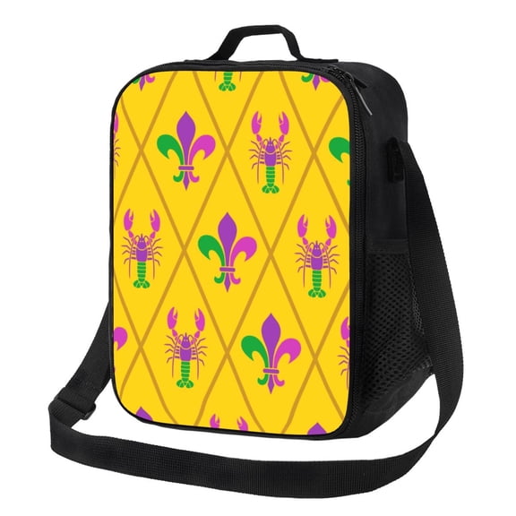Picia Mardi Gras Crayfish and Fleur de lis Lunch box Lunch bag for men women Large capacity Lunchbox Reusable Lunch bags Insulated Lunch bag Lunch box cooler