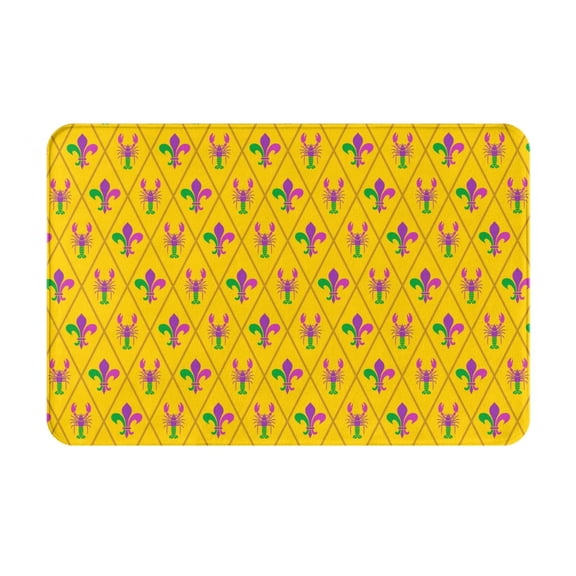 Picia Mardi Gras Crayfish and Fleur de lis Pattern Flannel Doormat  16x24 Inch Non-Slip Indoor Mat, Absorbent & Quick-Dry Rug for Entryway, Bathroom, Kitchen, and Bedroom, Machine Washable
