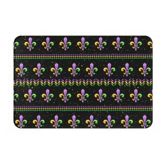 Picia Mardi Gras Fleur de Lis Pattern Flannel Doormat 16x24 Inch Non-Slip Indoor Mat, Absorbent & Quick-Dry Rug for Entryway, Bathroom, Kitchen, and Bedroom, Machine Washable