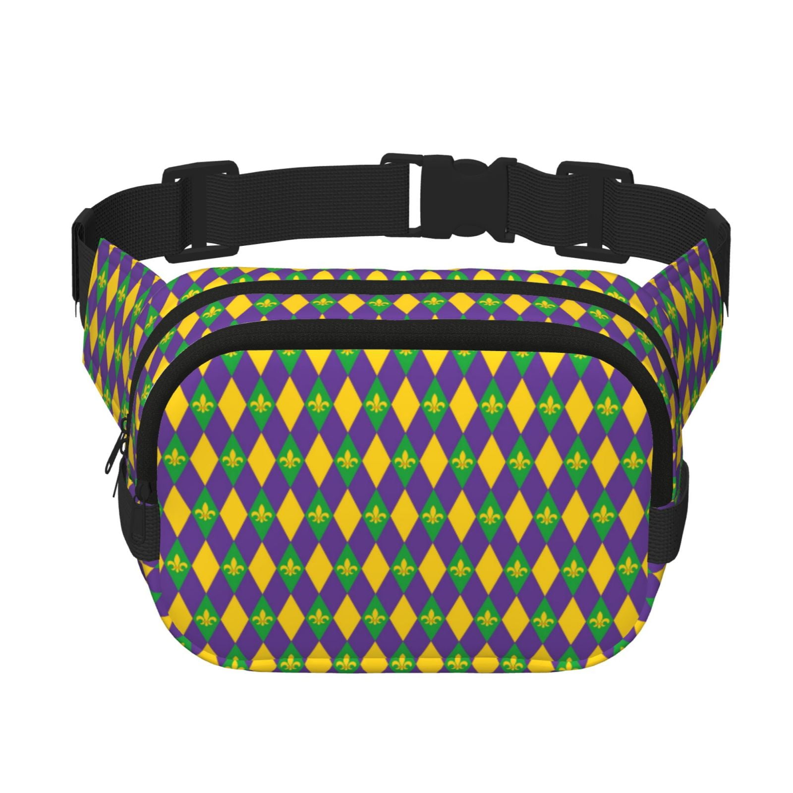 Picia Mardi Gras Print Square Double-Layer Waist Bag Mini Adjustable Waist Belt Bag Exercise Running Travel Hiking