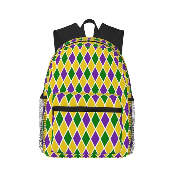 Picia Mardi Gras Purple Yellow Plaid Large Capacity Backpack Classic Style Backpack Casual Backpack Water-Resistant School Work Travel Outdoor Backpack