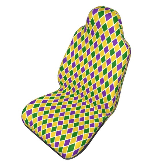 Picia Mardi Gras Purple Yellow Plaid Print Waterproof Sweating Car Seat Cover for Post Gym Workout, Running, Beach and Hiking, Universal Fit Anti-Slip Bucket Seat Protector