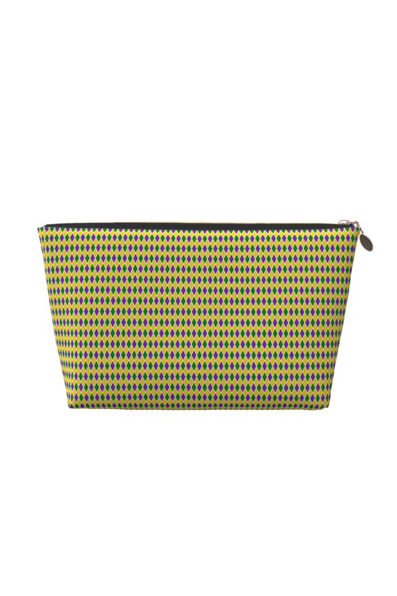 Mardi Gras Purple Yellow Plaid Printed Leather Travel Toiletry Bag,Cosmetic Organizer, Makeup Travel Bag, Durable Travel Pouch, Compact Toiletry Bag, Travel Accessories