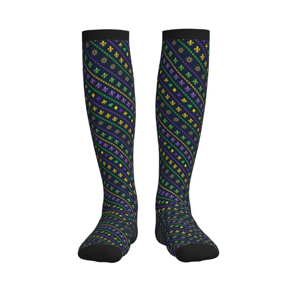 Picia Mardi Gras Strings of Beads Printed Sports Compression Socks - 15-20mmHg Graduated Compression, High-Performance Soft and Breathable Socks for Men and Women