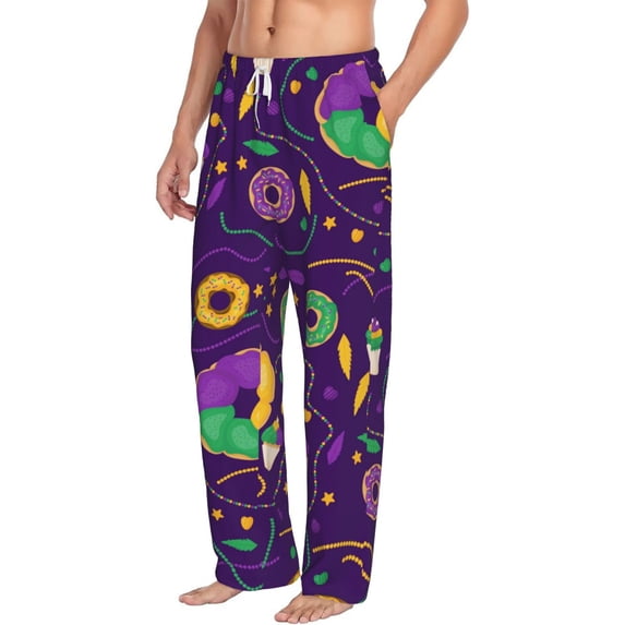 Picia Mardi Gras and Donuts Mens Soft Woven Cotton Elastic Waistband Sleep Pajama Pant Lounge Sleep Pant With Pockets And Drawstring-Large