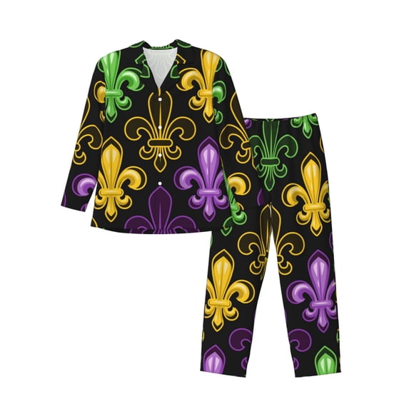 Picia Mardi Gras1 Pattern Men’s Long-Sleeve Sleepwear Set - Soft 2-Piece Loungewear with Pockets, Comfy PJs for Relaxing Nights-XX-Large