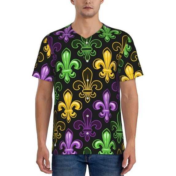 Picia Mardi Gras1 Pattern Mens Polo Shirts Quick Dry Short Sleeve Golf T Shirt Performance Moisture Wicking Casual Workout Baseball T-shirt-4X-Large
