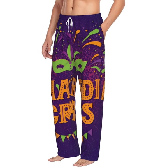 Picia Mardi Gras2 Mens Soft Woven Cotton Elastic Waistband Sleep Pajama Pant Lounge Sleep Pant With Pockets And Drawstring-Large