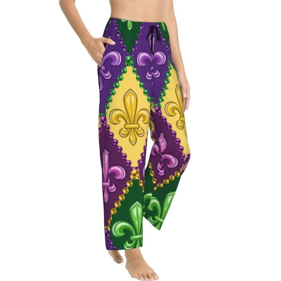Picia Mardi Gras4 Womens Soft Woven Cotton Elastic Waistband Sleep Pajama Pant Lounge Sleep Pant With Pockets And Drawstring-XX-Large