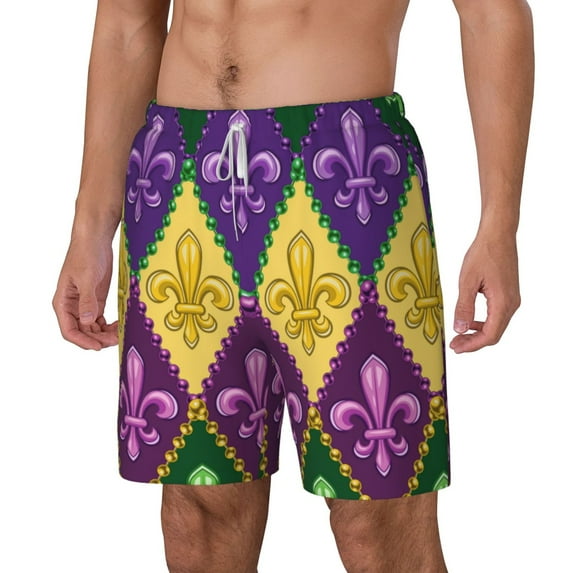 Picia Mardi Gras4 pattern Mens Swim Trunks with Compression Liner Stretch Beach Shorts Quick Dry with Zipper Pockets No-Chafing Board Shorts-Small