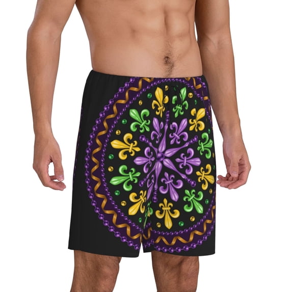 Picia Mardi Gras5 Pajama Shorts for Men, Men's Pajama Bottoms, Sleepwear,Short Pajama Pants-Medium