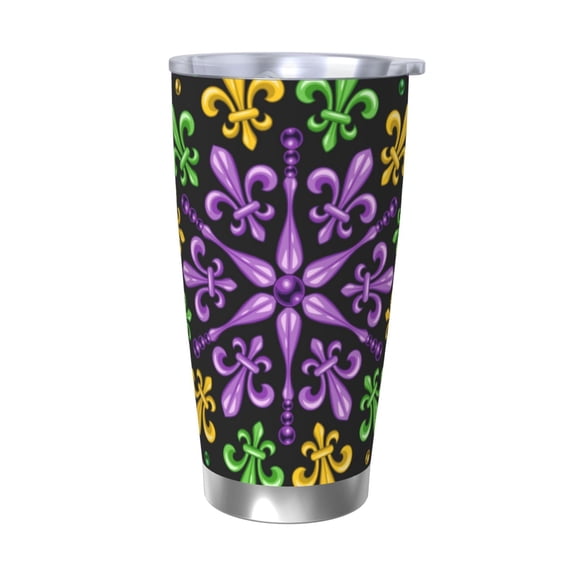 Picia Mardi Gras5 Pattern 20 oz Tumbler Stainless Steel Vacuum Insulated Coffee Ice Cup Double Wall Travel Flask Dual Lid Water Bottle, Eco-friendly Car Cup-Without Straw