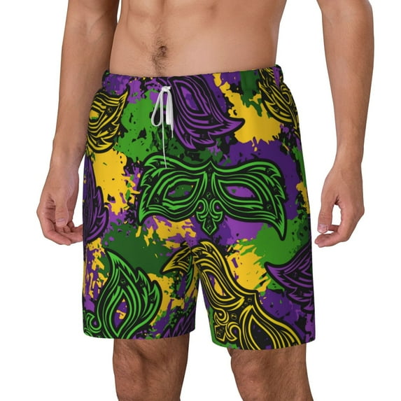 Picia Mardi Gras7 pattern Mens Swim Trunks with Compression Liner Stretch Beach Shorts Quick Dry with Zipper Pockets No-Chafing Board Shorts-3X-Large