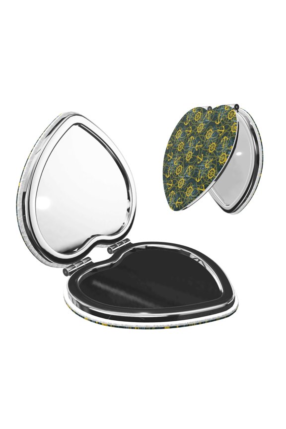 Marine Anchors And Compass for Compact Vanity Mirror , Travel Makeup Mirror , Portable Magnifying Cosmetic Mirror for Daily, Work, Business-Heart Shape
