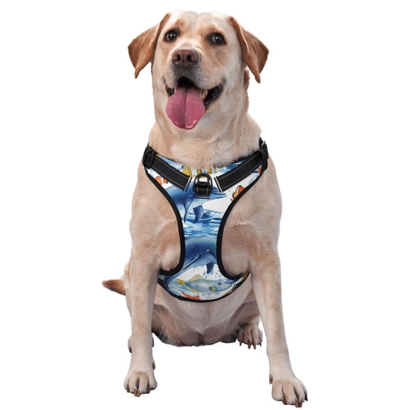 Picia Marine Animals No-Pull Dog Harness Reflective Front Clip Vest with Handle,Step-in Air Dog Harness,Adjustable 2 Metal Rings 4 Buckles,Easy to Put on & Take Off Medium