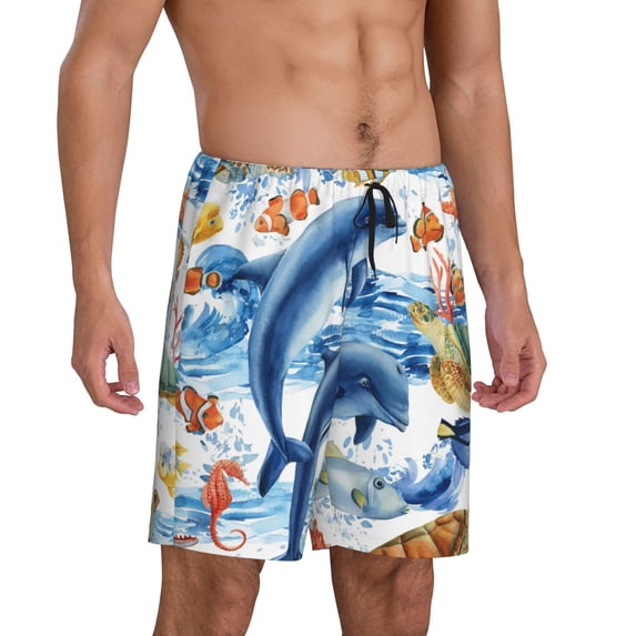 Picia Marine Animals Pajama Shorts for Men, Men's Pajama Bottoms, Sleepwear,Short Pajama Pants-4X-Large