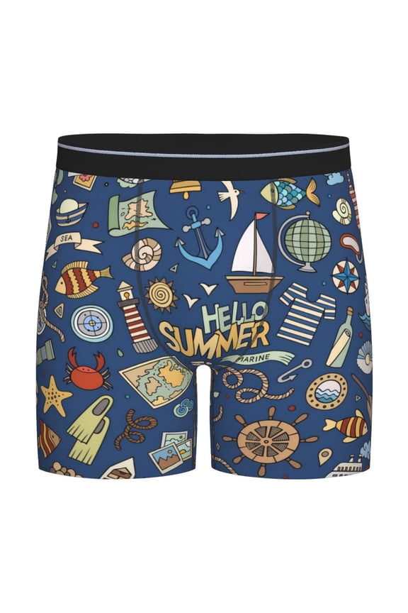 Marine Nautical Pattern Men's Athletic Long Leg Briefs , Performance Stretch Underwear，Moisture-Wicking