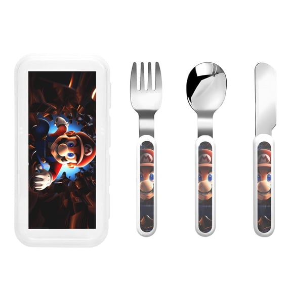Picia Mario Pattern Toddler Utensils, Children's Knife, Fork And Spoon Set,Kids Silverware Set with Handle, 430 Stainless Steel