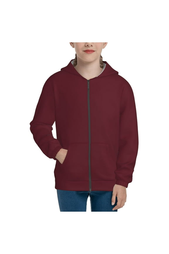 Maroon for Boys Fashion Full-zip Hoodies & Sweatshirts with Kangaroo Pocket,Zip-up Hooded Sweatshirt for Kid, Moisture Wicking & Breathable-Medium