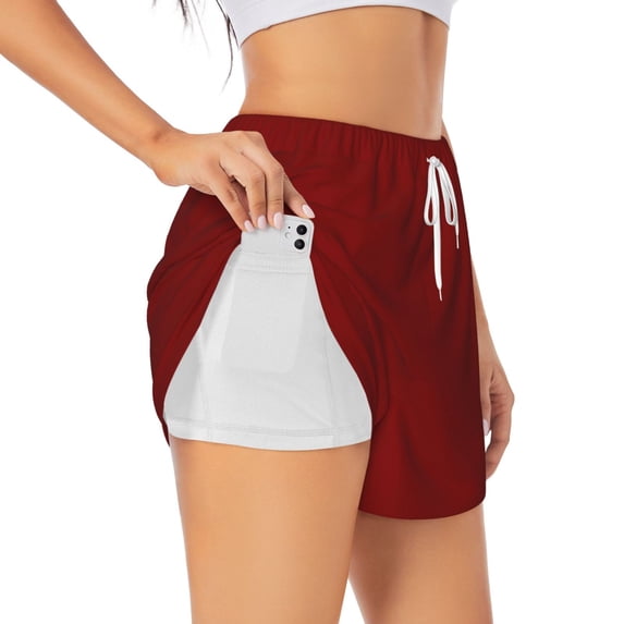 Picia Maroon Pattern Women's 2 in 1 Athletic Running Shorts High Waisted Workout Casual Gym Sweat Shorts with Comfy Liner Zipper Pockets-Large