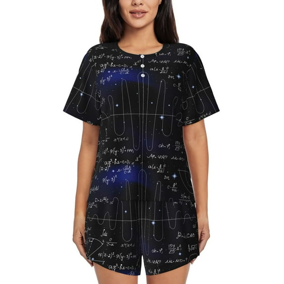 Picia Mathematica Science Pajamas Sets for Women Soft Short-Sleeved Pjs with Lounge Shorts Two Piece Sleepwear-Medium