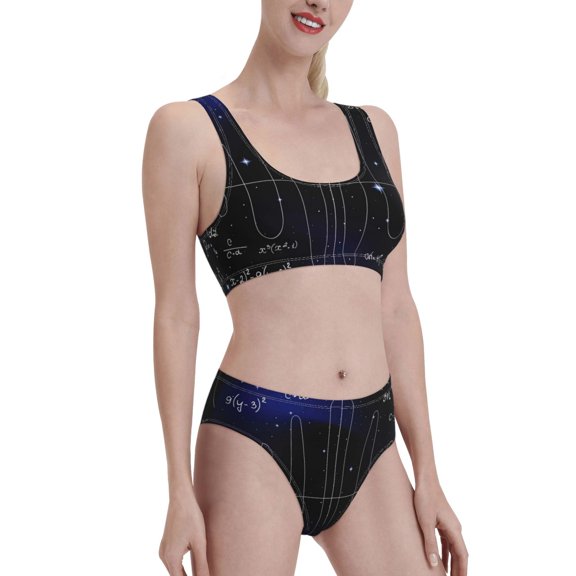 Picia Mathematica Science Women's High Waisted Bikini Scoop Neck Swimsuit Two Pieces Bathing Suit-Medium