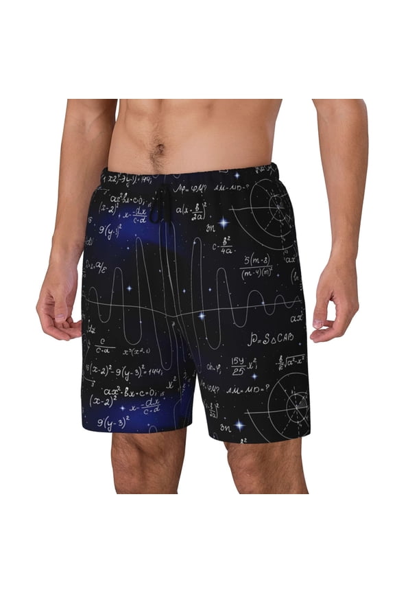 Mathematica Science pattern Mens Swim Trunks with Compression Liner Stretch Beach Shorts Quick Dry with Zipper Pockets No-Chafing Board Shorts-Large
