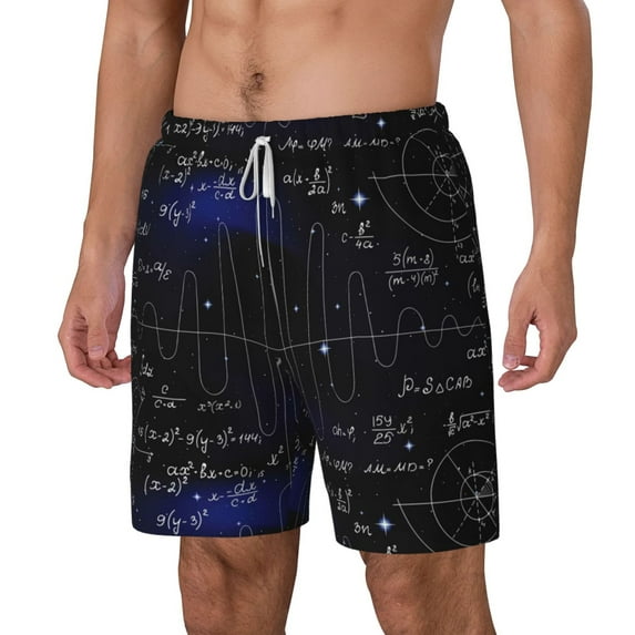 Picia Mathematica Science pattern Mens Swim Trunks with Compression Liner Stretch Beach Shorts Quick Dry with Zipper Pockets No-Chafing Board Shorts-Medium